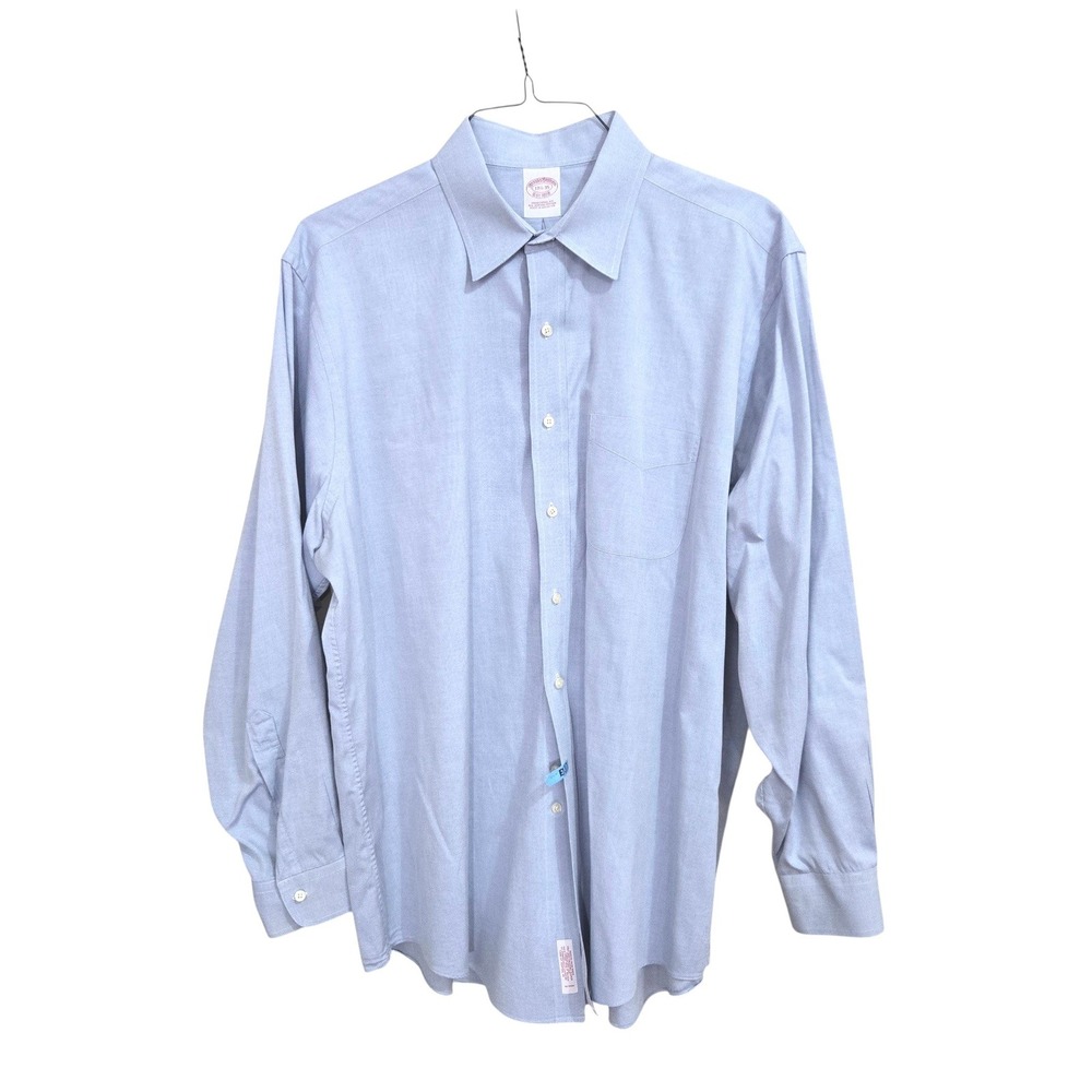 Brooks Brothers Dress Shirt Mens 17.5-35 Blue Supima Cotton Traditional Fit Read